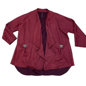 IC by Connie K Women's Large Open Front Faux Suede Burgundy Lagenlook‎ Cardigan